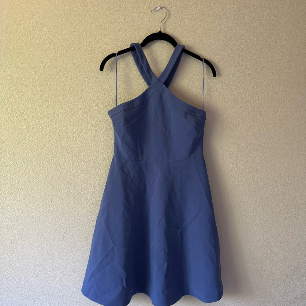Likely Strapless Blue Dress with Cross-Back